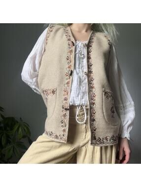 Vintage hand embroidered floral vest